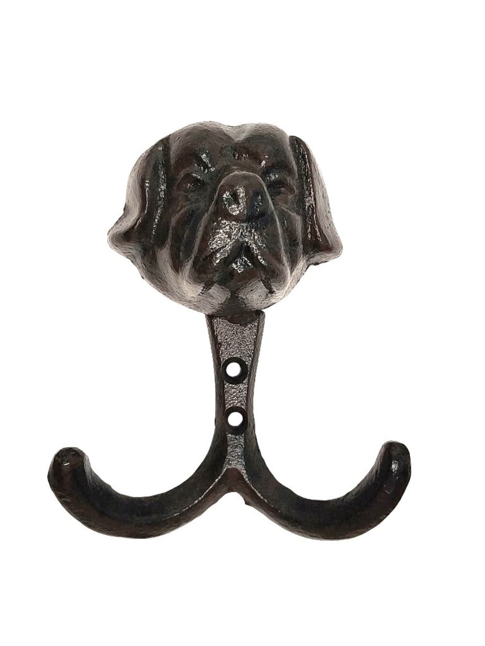 Cast Iron Dog Double Wall Hook Leash Holder Key Rack Coat Towel Rustic Brown